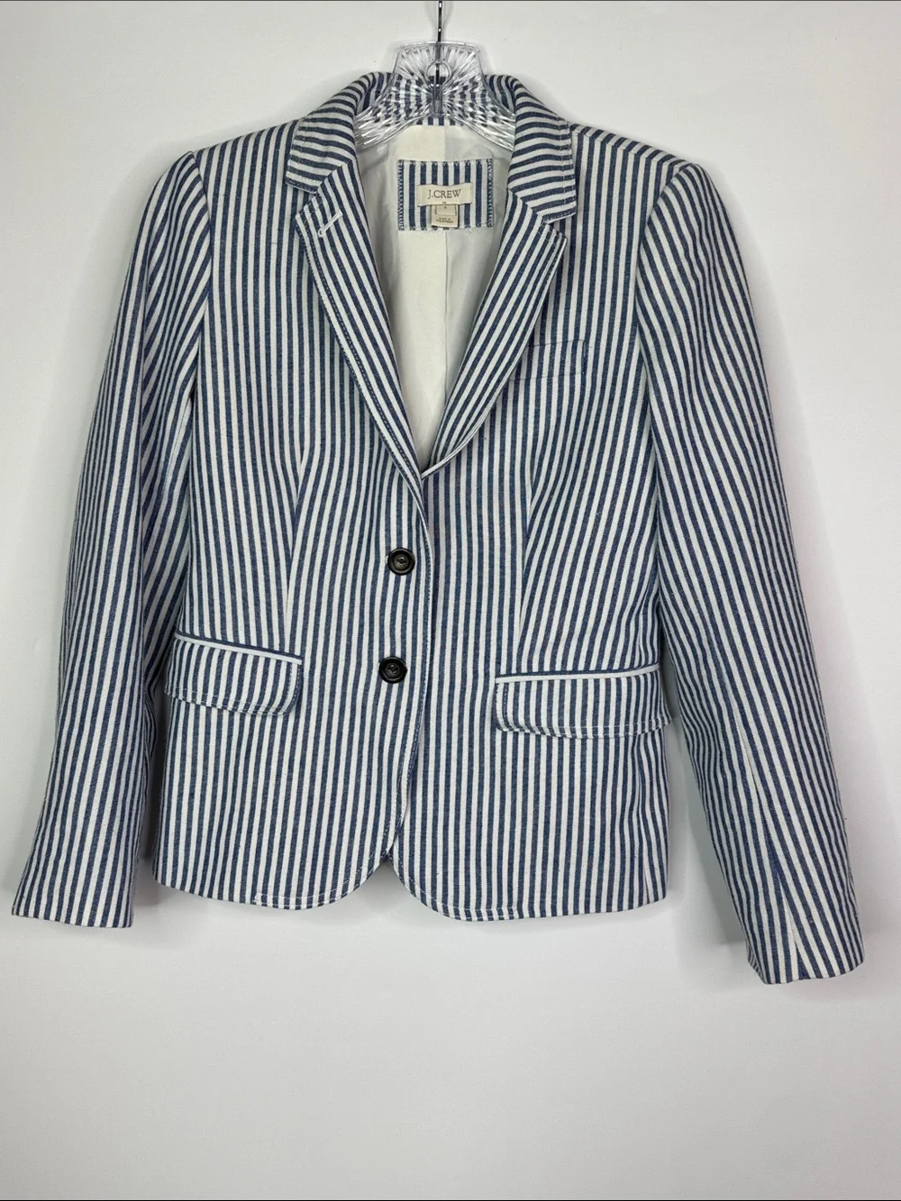 J. Crew Blue White Striped Button Blazer Jacket Size 0